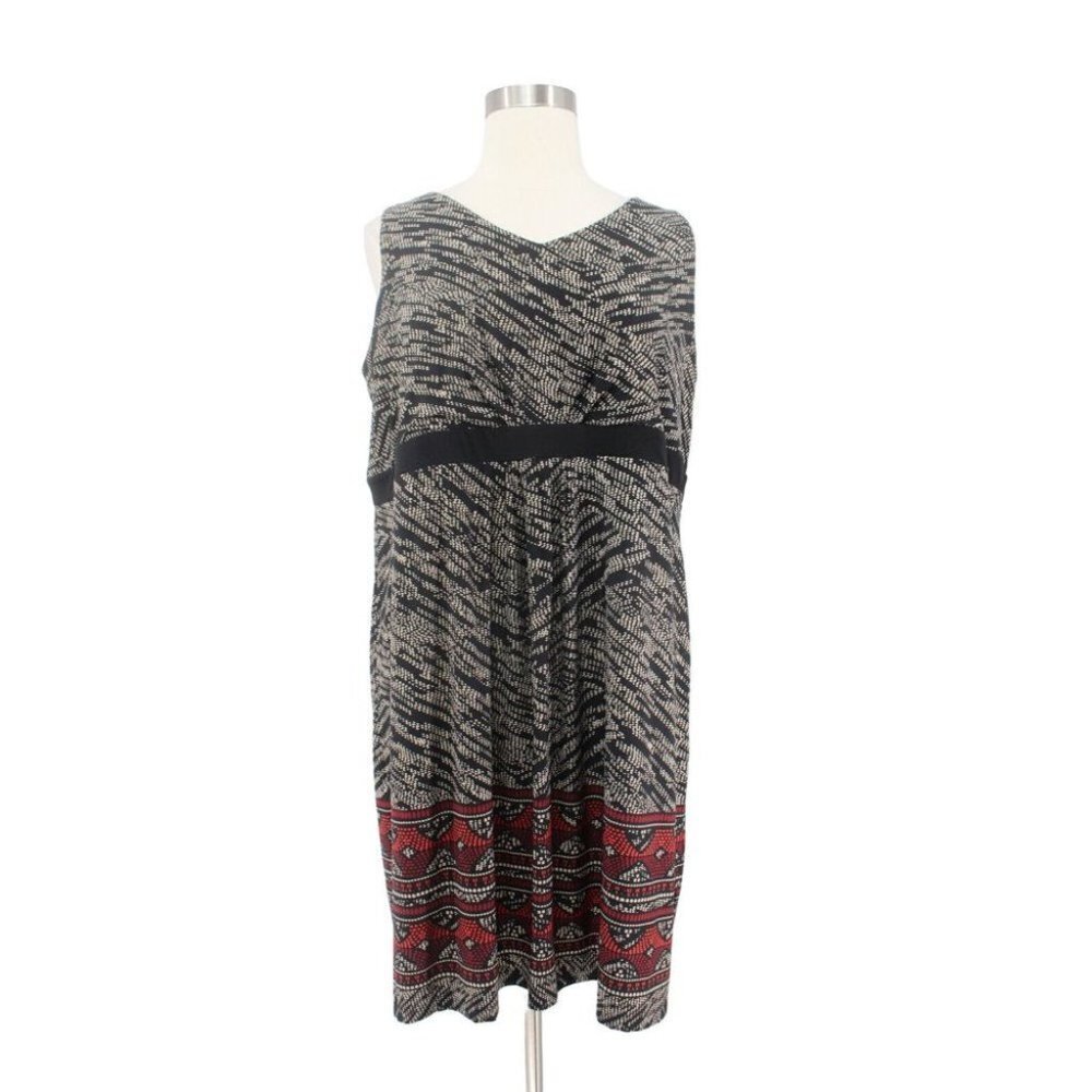 Catherines Petite Black Red Print Matte Jersey Sleeveless Dress Plus Size 2XWP